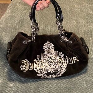 Vintage Y2K Juicy Couture Velour Bag Velvet Purse Daydreamer Bow Brown / Black